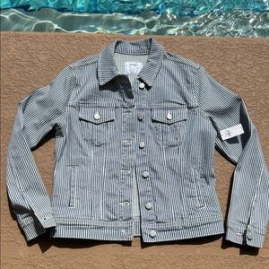 Old Navy Blue and White Striped Jean Jacket